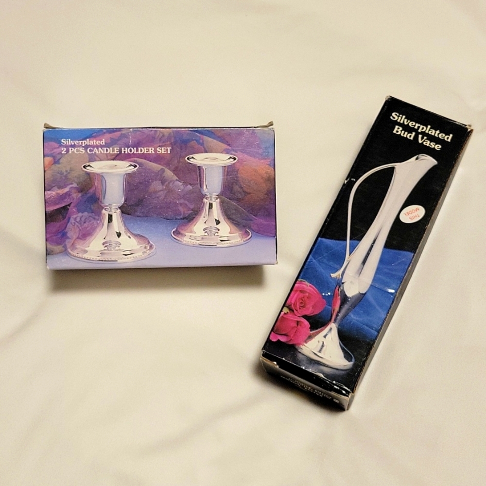 Silver-plated Candle Holder Set and Vase